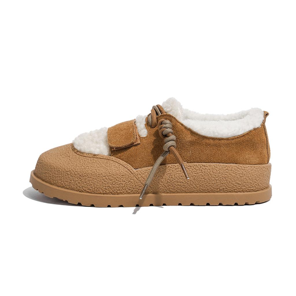 velvet cotton shoes women's genuine leather with hair and thicker 2025 winter new retro versatile wool shoes warm thick-soled snow shoes