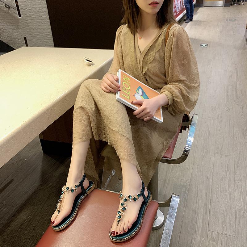 2019 Böhmische Strass Clip-Zehen Flache Damen Sandalen
