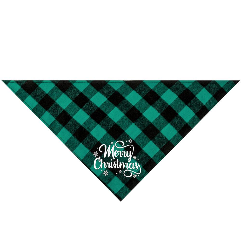 Festive Plaid Pet Drool Bib - All-Cotton Red, Black & Green Triangle Scarf