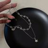Trendy Silver Color Hollow Star Pendant Double Layered Chain Neck Choker Necklace For Women Vintage Charm Jewelry Accessories
