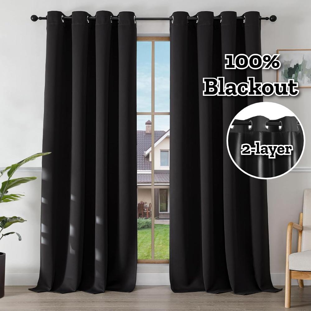 2Panels Modern 100% Blackout Curtain with Coated Lining Curains for Bedroom Living Room Dining Room Bathroom Window Home Decor