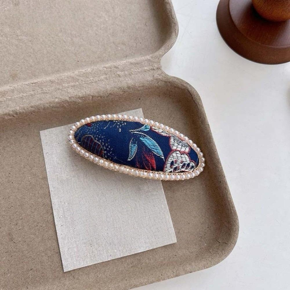 Gold Silk Fabric Songzhen Hair Clip Chinese Style Silk Hair Clip Vintage Pearl Inlay Hairpin Girls