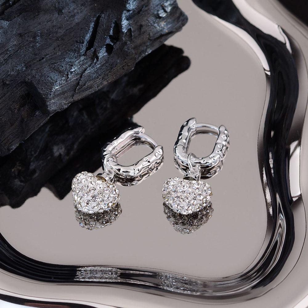 Cold Wind Light Luxury Diamond-Set Love Earrings Women'S Niche Design Exquisite High-End Texture Ear Buckles Earrings