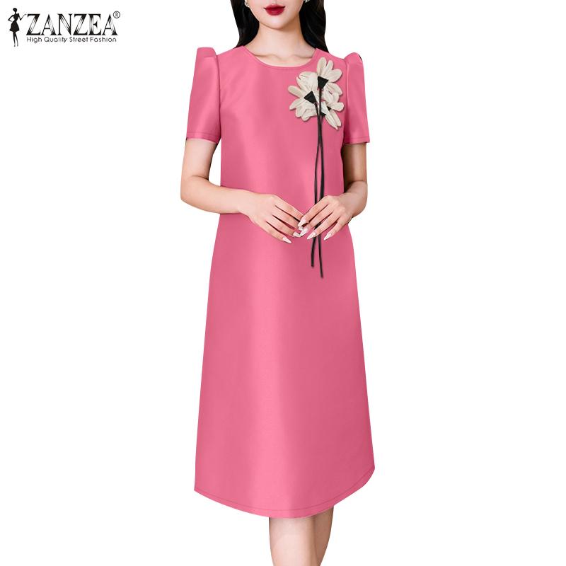 ZANZEA Rochie Casual de Vară cu Mânecă Scurtă pentru Femei, cu Patchwork Floral