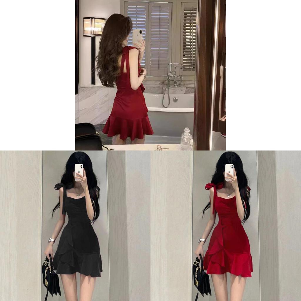 Vestido Rojo Sexy de Tirantes Finos con Parches para Moda de Verano