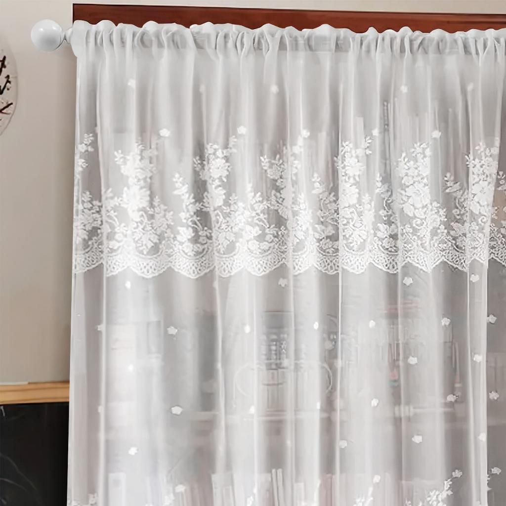 Double Row Lace Curtain Through Rod Lace Short Curtain Finished Curtain Bay Window Kitchen Partition Curtain Window Screen Temu