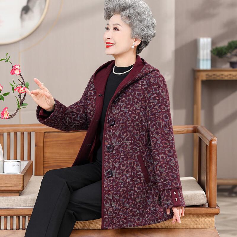 

Elderly Women s Mid-Length Hooded Wool Blend Coat L