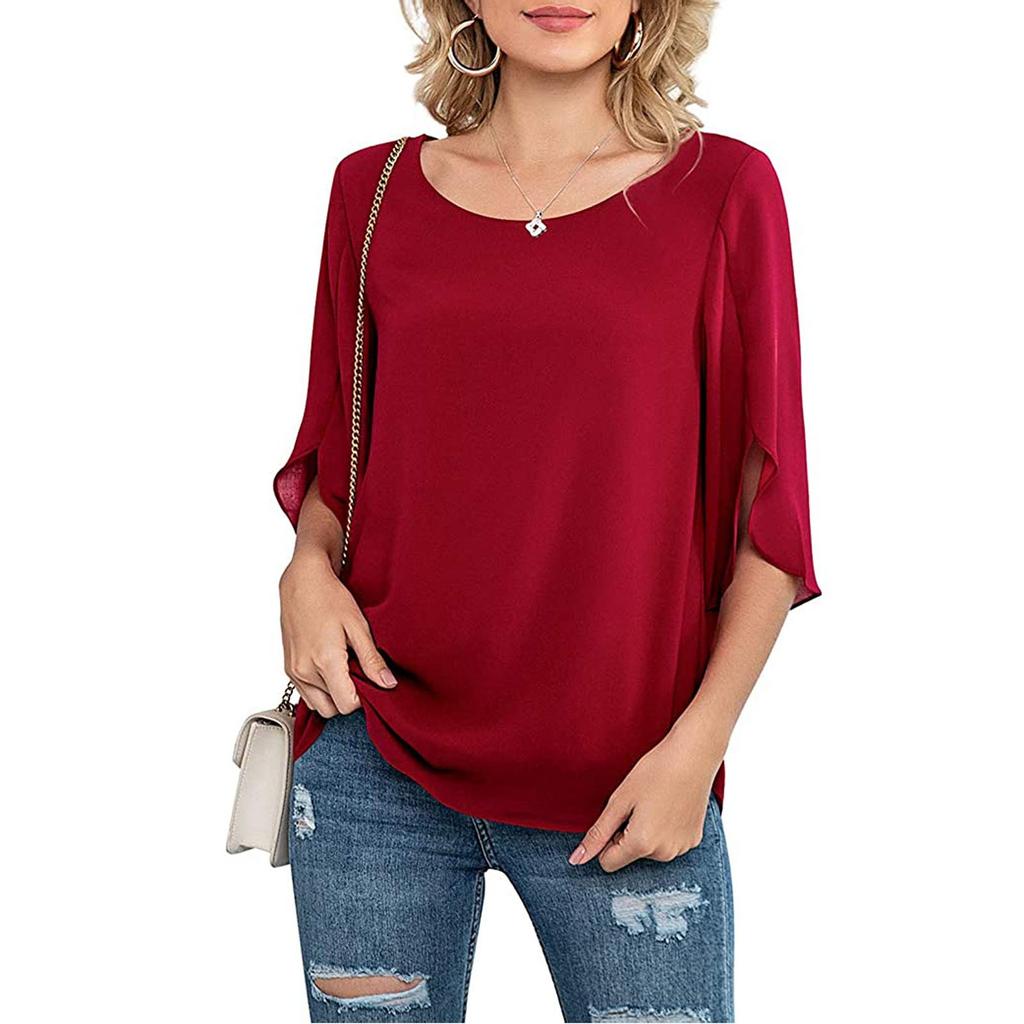 4 Sleeve Chiffon Blouse Shirt Tops 