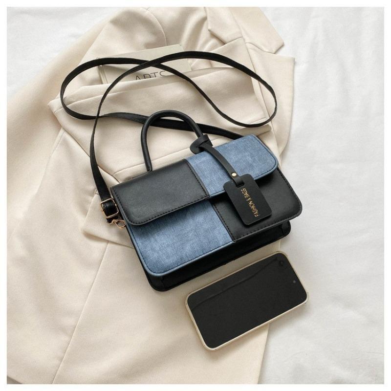 Niche design contrasting color splicing portable small square bag 2 new texture messenger bag fashionable shoulder bag bag