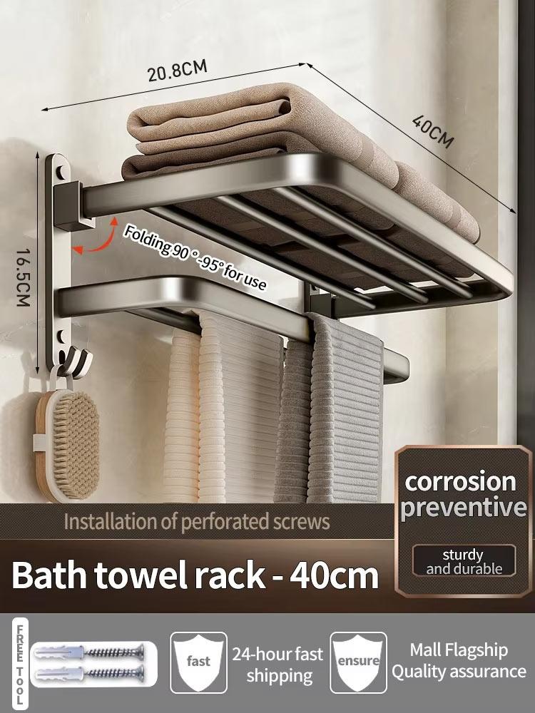 Aluminum Upgrade and Thicken Grey Black 40CM-60CM Towel Rack Bathroom Storage Rack Bathroom Towel Bar Accessories