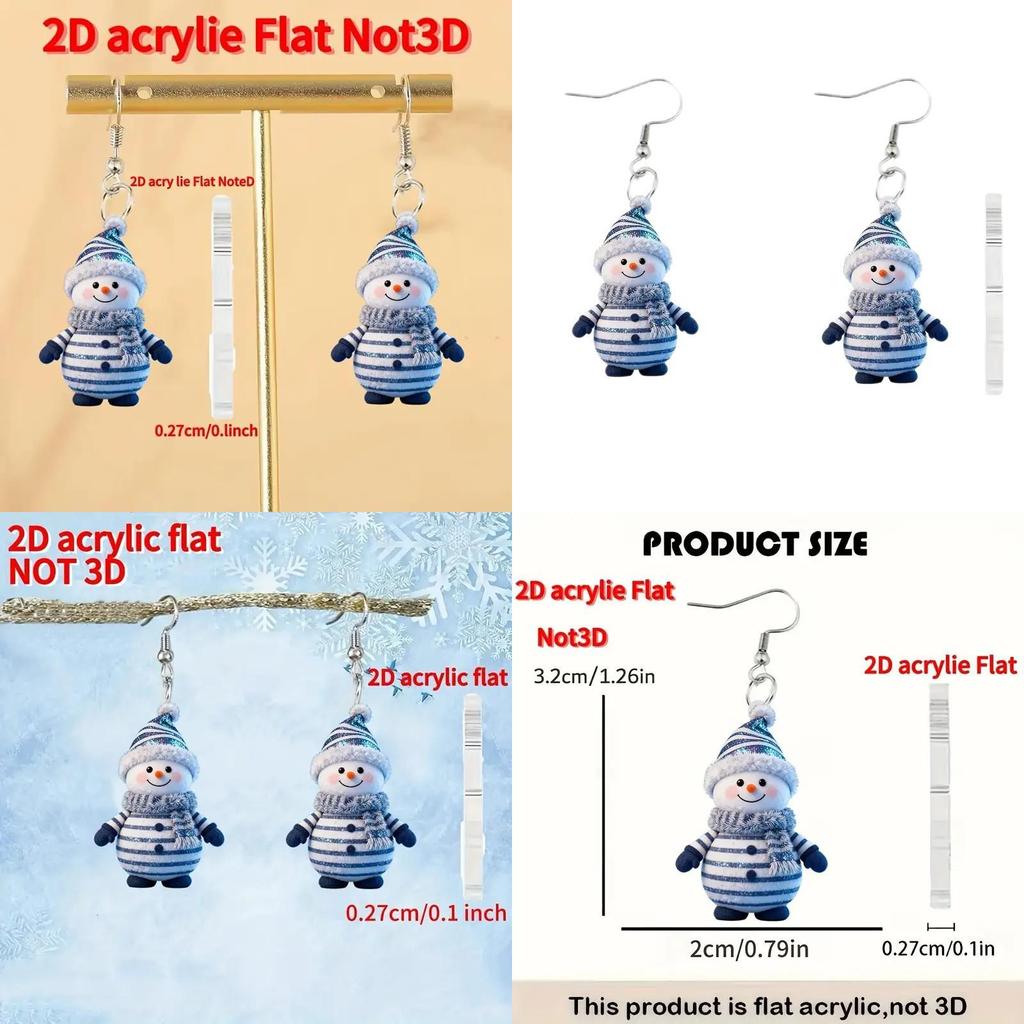 Winter Holiday Acrylic Ear Accessories With Cartoon Snowman For Seasonal Wear