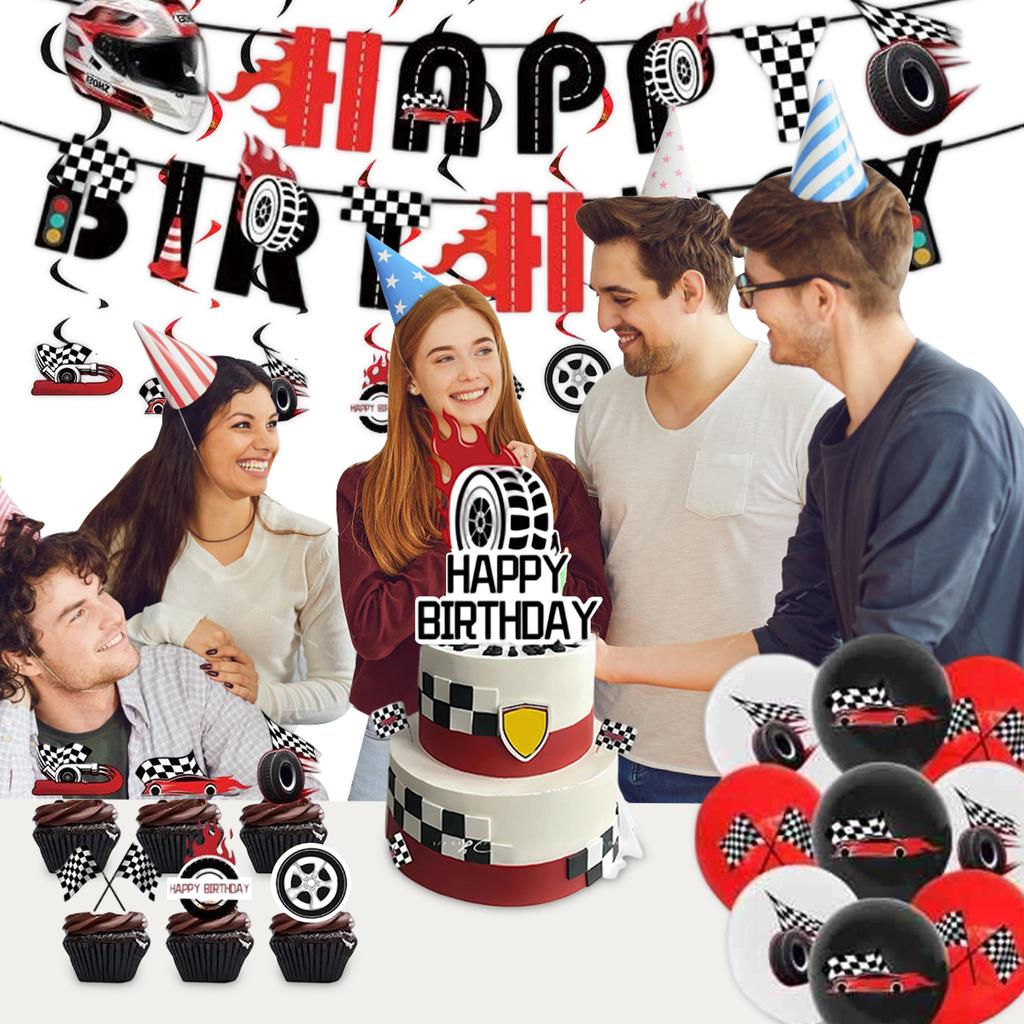 Racing Black And Checkered Party Supplies Boy Theme Birthday Decoration Tablecloth Banner Venue Layout