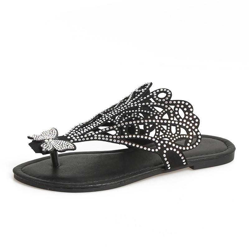 Plus-size Shoes with Toe Clips and Rhinestone Women's Retro Flip-flops