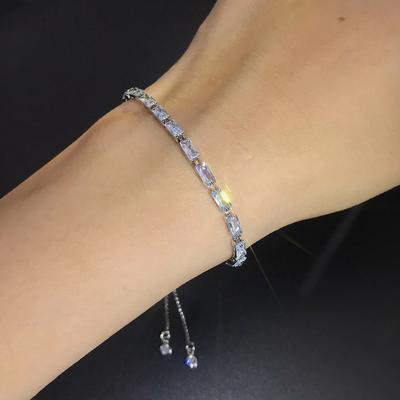 Beliebte Farbe Rechteck Zirkon Verstellbares Armband Voll Diamant Geburtsstein Tennis Kette Schmuck