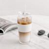 Glass Tumbler Set 560ml Large Capacity Cold Coffee Cup with Straw Lid and Sleeve Leak Proof Aesthetic Drinkware Suitable for Coffee Bar Accessories