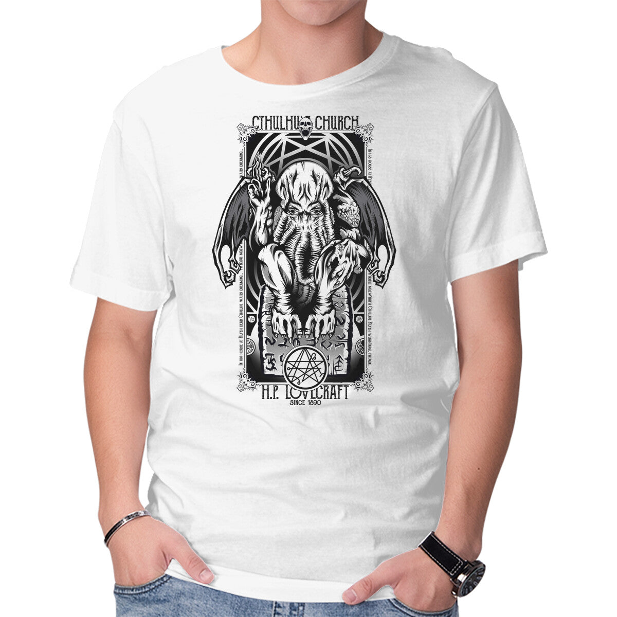 Unisex Crew Neck T-Shirt In His House Cthulhu Waits Dreaming Graphic Short Sleeve Casual Tee XXXL