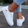 Reine weiße Low-Top-Sneaker für Damen - Bequeme Freizeitschuhe mit goldenen Akzenten, Gummisohle, Geeignet für den ganzen Tag