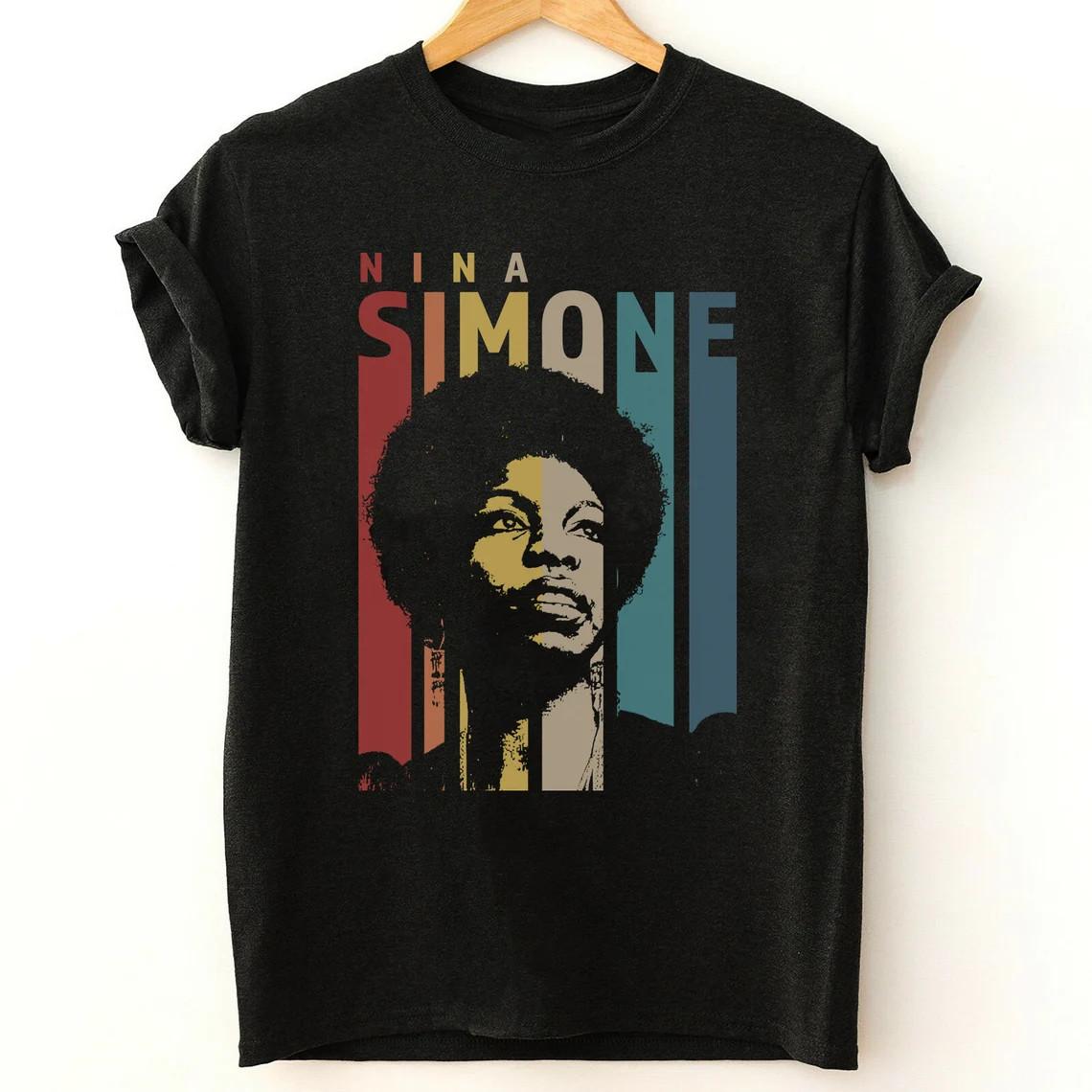 Nina Simone Singer T-shirt Black Short Sleeve All Sizes 1F355 XXXL