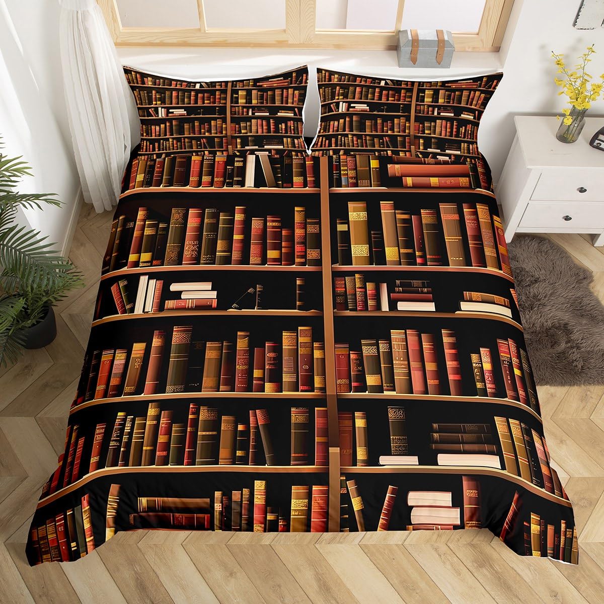 

Library Duvet Cover Sets for Teens Queen King Twin Size Lightweight Down Room Decor 2 Pillowcases and 1 Duvet Cover No Comforter (135x200cm)