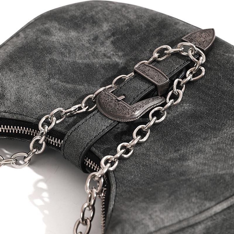 IELGY Women's Chain Portable Crescent Bag, Retro Shoulder Canvas Underarm Bag