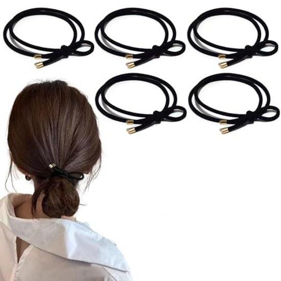 Hair Tie Black Rubber Non-marking 5-piece Set Holder Korean Style Simple Plain Non-breaking Highly Elastic Stylish Accessories Adult Men Women Fashion