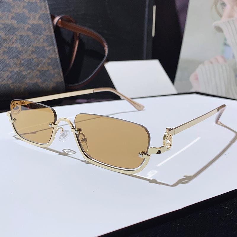 Modische kleine quadratische Sonnenbrille für Damen mit kleinem Rahmen aus Metall, quadratisch, für Damen, Luxusmarke, Halbrahmen, rechteckige Sonnenbrille