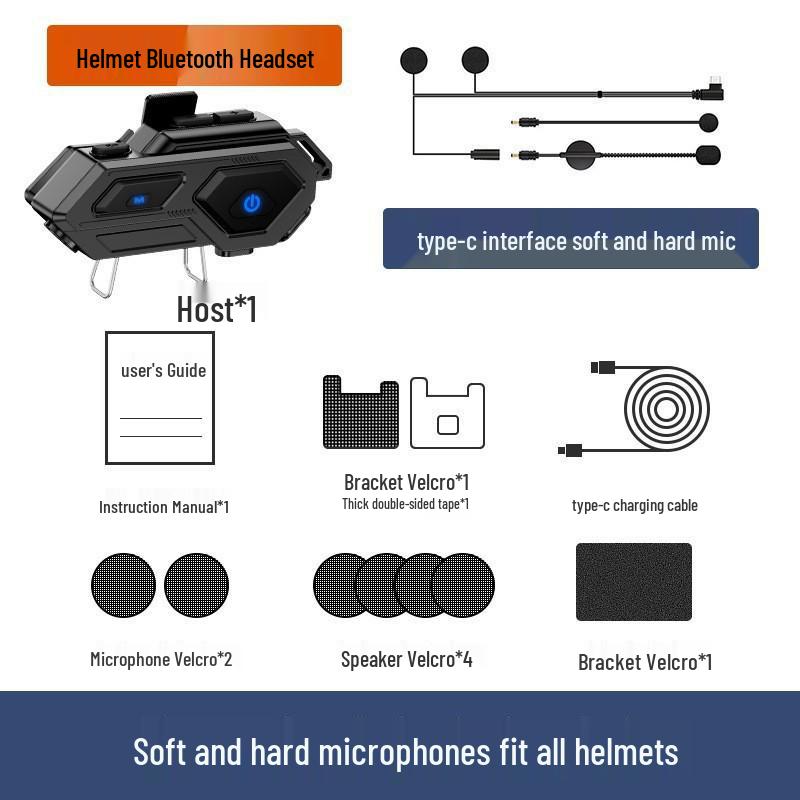 Waterproof Bluetooth Motorcycle Helmet Earphones with Noise Cancelling & Multi-person Intercom