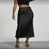 Elegant European-American Satin Midi Skirt with Slimming Drape