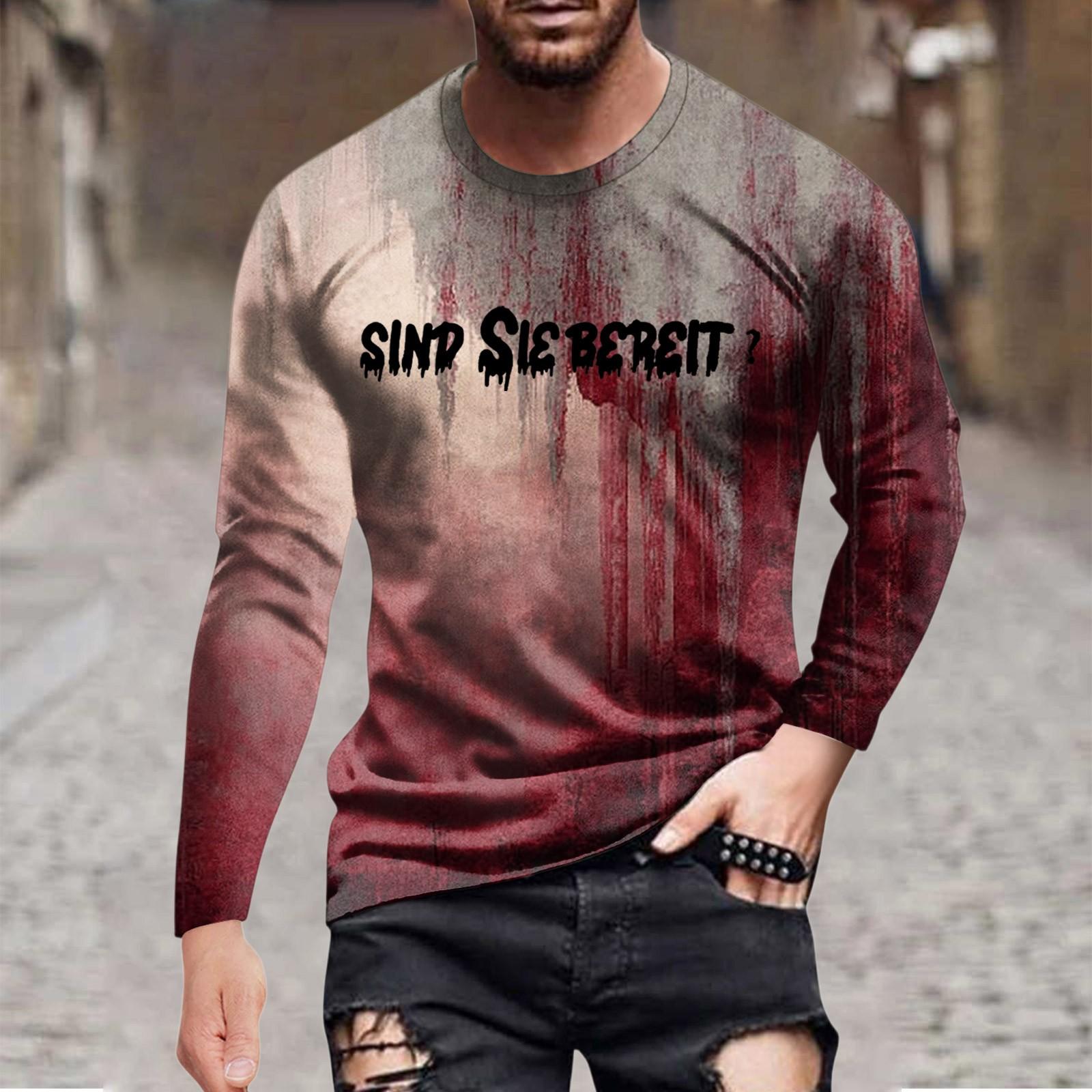 

Halloween Printed Men s Long-sleeved Top T-shirt Casual Daily Wear XXXL чорний