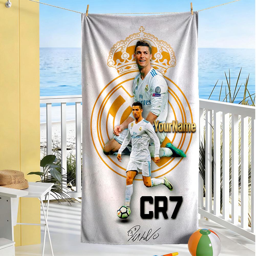 Cristiano Ronaldo Customize Text Beach Towel High Absorbency & Quick-Dry Ideal for Travel Outdoor Swim Pool Yoga Surf Camping Hiking Gym Gift Holiday