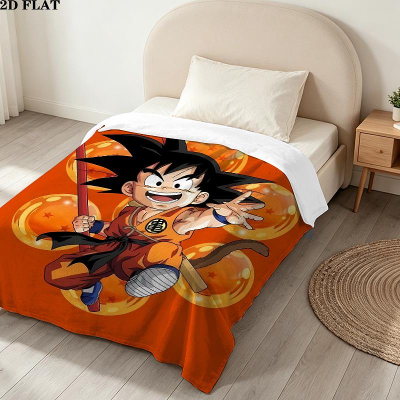 1PC Son Goku Patterned Flannel Blanket Suitable For All Seasons For Home Decor Warmth And Comfort Gifts Holiday Present