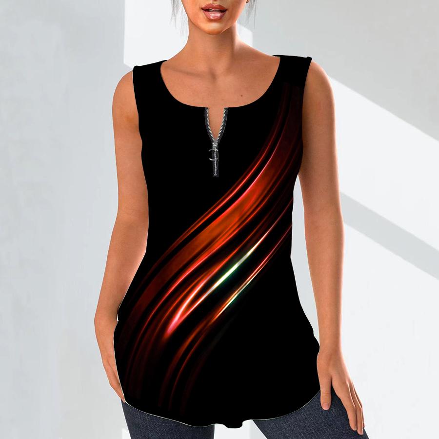 Women's Fashion V Neck Shirts Casual Tops T-shirt Ladies 3D Blue Veins Print Vest Plus Size Sleeveless Blouse Tank Tops