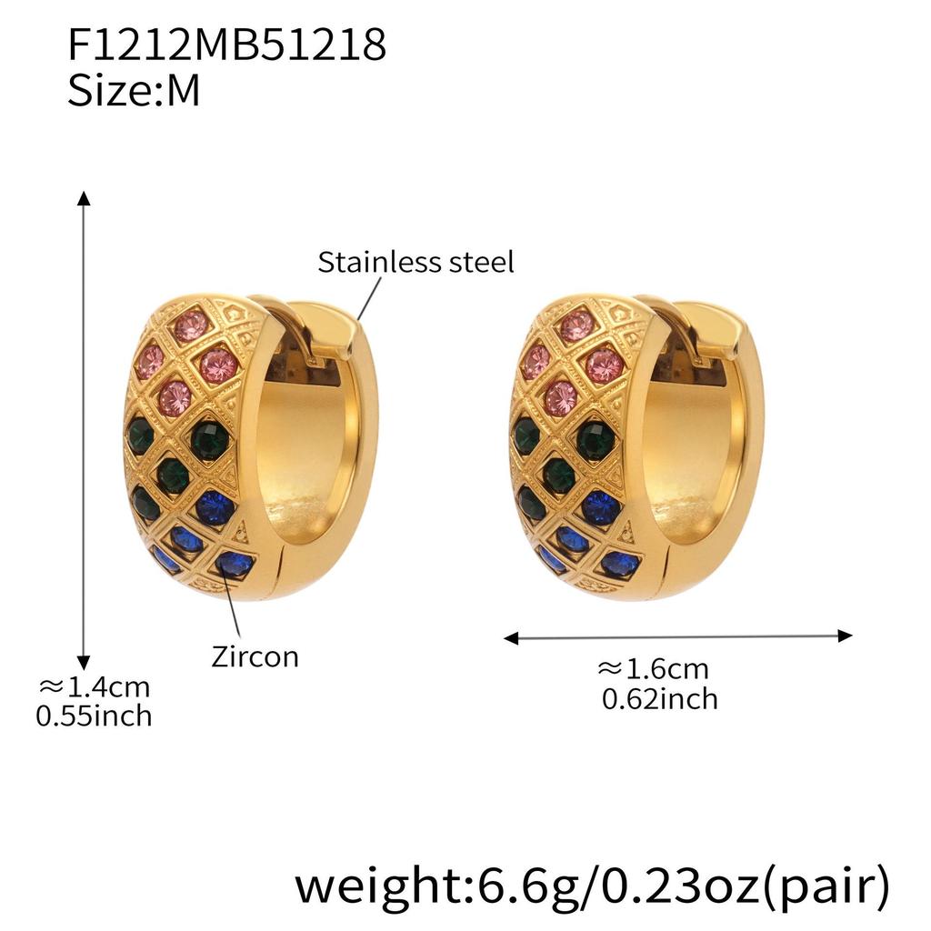 18k Gold-Plated Stainless Steel Plaid Zircon Earrings