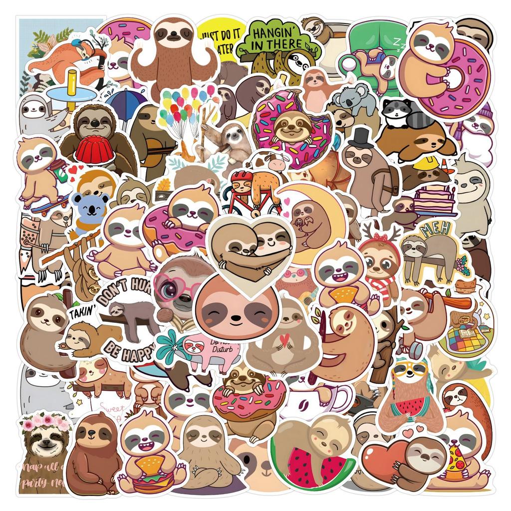 100 New Style Cute Sloth Graffiti Stickers Decorate Suitcase Laptop Scooter Waterproof Stickers