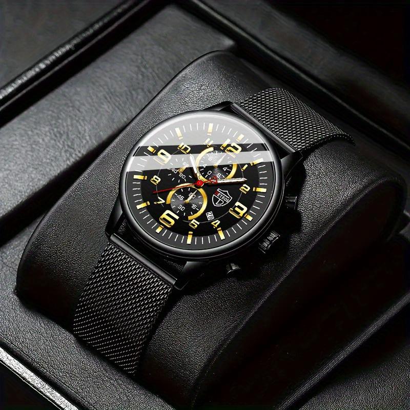 1pc Fashion Men's Calendar Business Quartz Watch, Men's Stainless Steel Mesh Band Watch with Box, Best Gifts for Him
