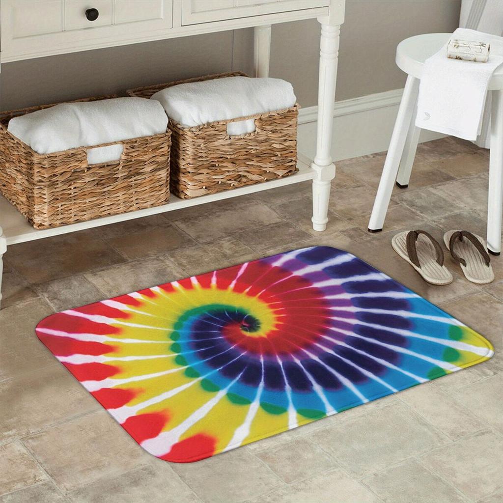 Bathroom Mat Spiral Rainbow Tie Dye Doormat Flannel Carpet Entrance Door Rug Home Decoration