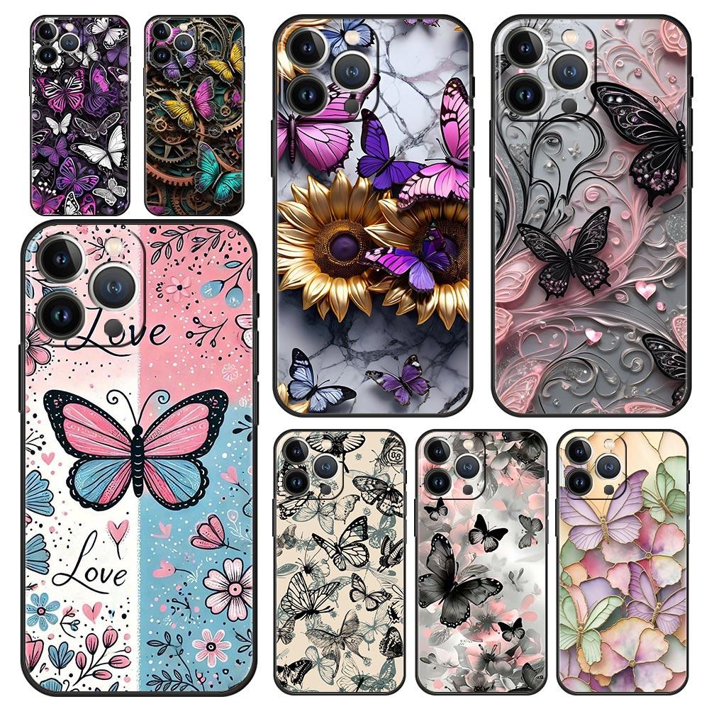 Fashionable Butterfly Flower Pattern Phone Case Cover for iPhone 17 16 15 14 13 12 Pro Max 11 Pro Max 17 AIR Plus Soft TPU Shell