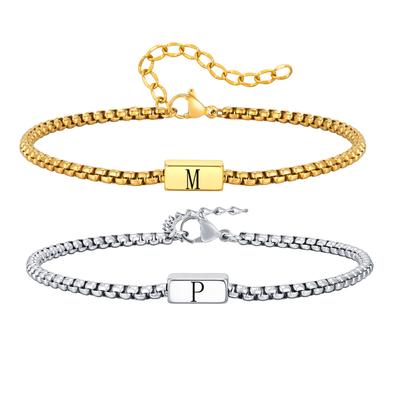 Initials Box Chain Bracelets for Men Boys,Alphabet A-Z 26 Letter Stainless Steel Chain Wristband,New Trend Jewelry Gifts