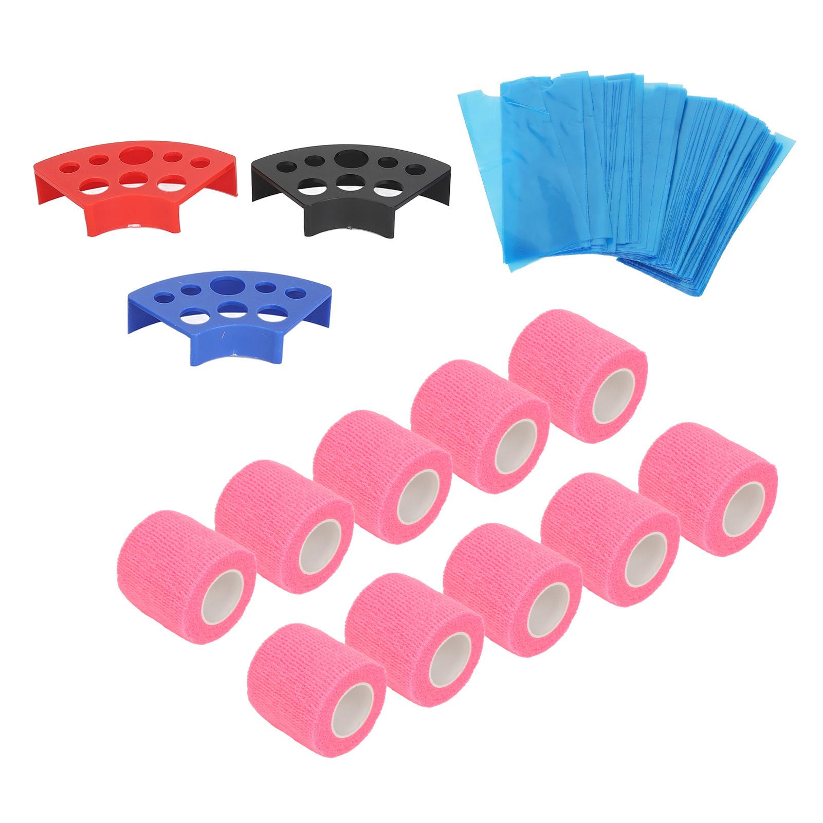 

200 шт. синих чехлов для машинки для татуировки с 10 шт. липких лент, 3 шт. эластичных подставок для стаканчиков с чернилами розовый