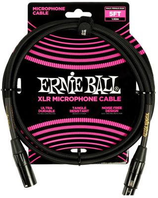 Genuine Ernie Ball 6390 Microphone Cable, 5ft, Braided MaleFemale XLR, 1.52m, Black