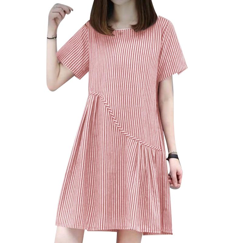 ZANZEA Women Casual Round Neck Short Sleeve Stripe Summer Dress L