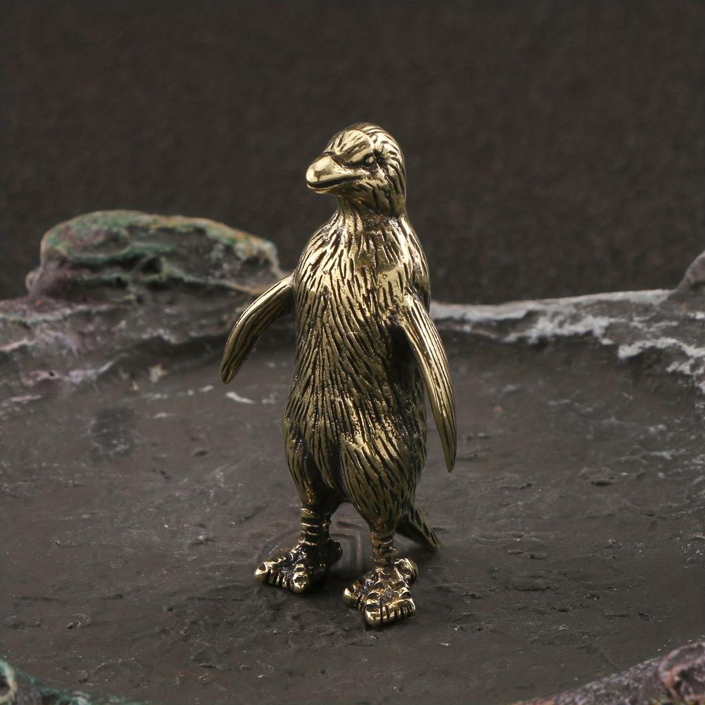 1Pc Pure Copper Emperor Penguin Copper Ornament, Creative Bronze Handle, Tea Pet Desktop Decorative Copper Handicrafts