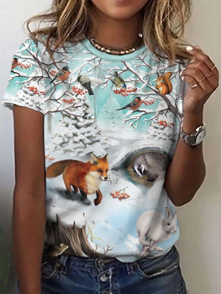 T-shirt Animali Estive Cervo Scoiattolo Stampa 3D Donna Girocollo Manica Corta T-shirt Casual Tee Harajuku Y2K Top Abbigliamento Femminile