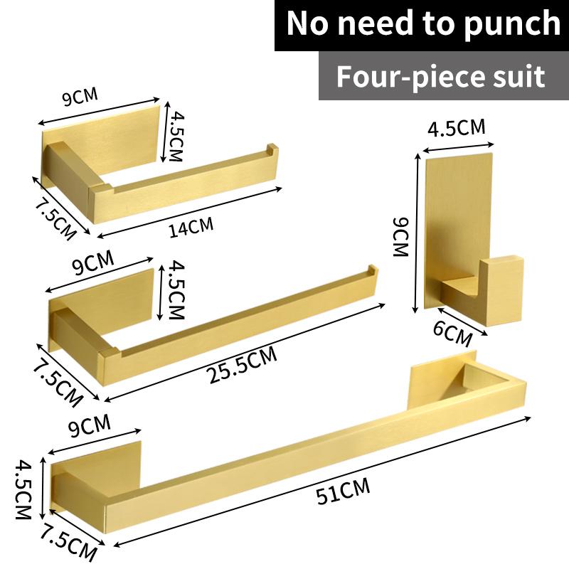 Punched Brushed Gold Towel Rail Paper,Holder and Hook Stainless Steel Bathroom Accessories Black Towel Hanger Bath Hardware Set