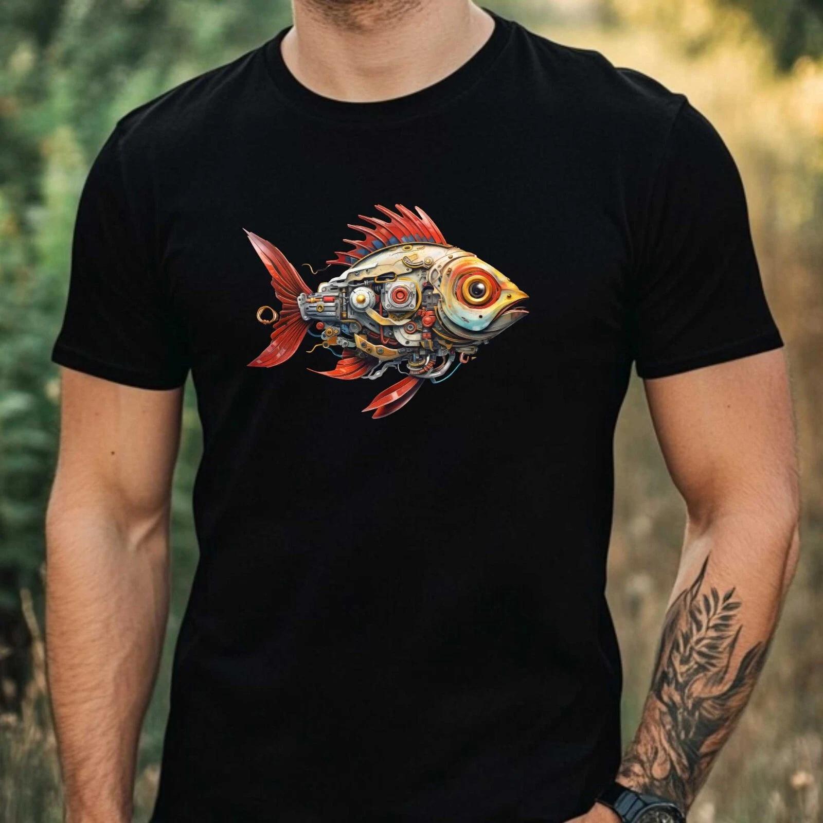 T-Shirt Herren Cyborg Fisch Motiv Baumwolle Größe XS bis 5XL XL