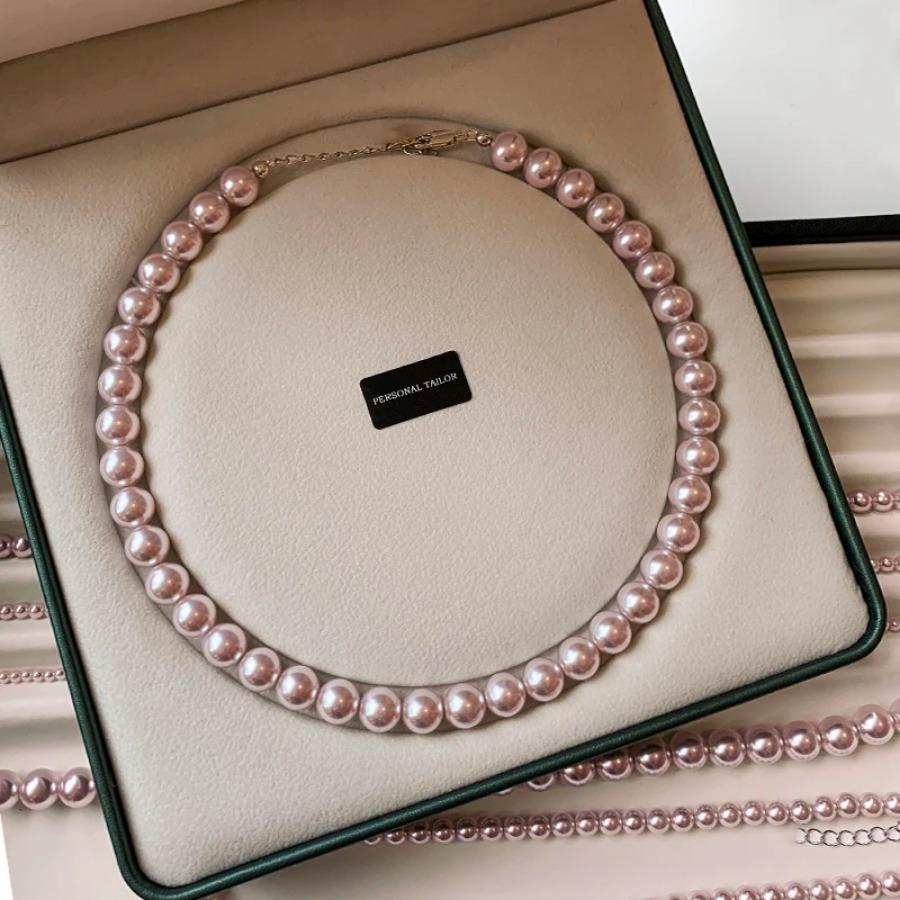 Luxuriöse Rosenlila Perlenkette für 2024 Koreanische Ausgabe Elegantes Schmuckstück Damen Sexy Schlüsselbeinkette Accessoires