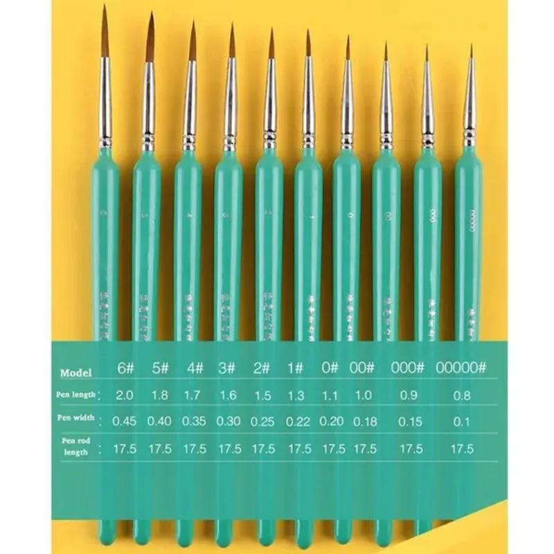 10Pcs Paint Brush Miniature Hook Line Pen Art Painting Brushes Gouache Watercolor Oil Paints Brush Artists Hand Painted