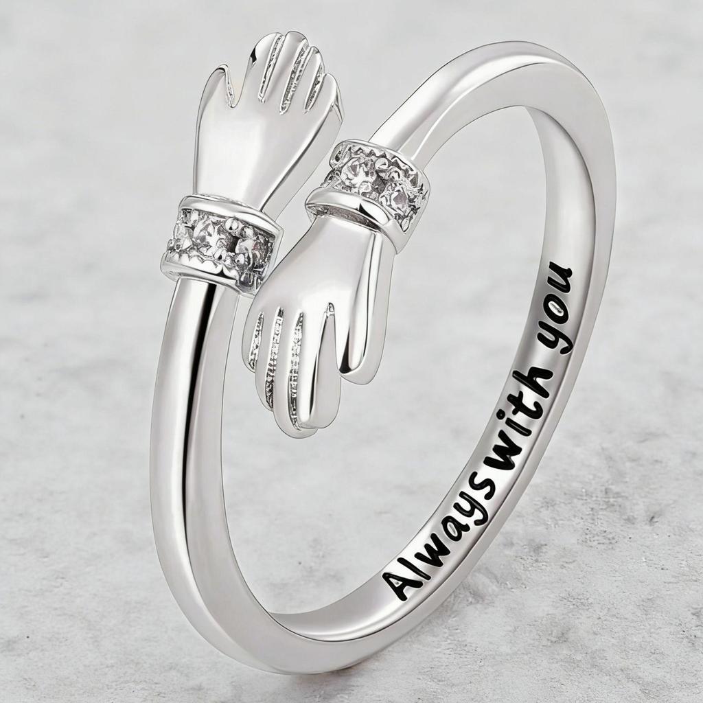Trendy Adjustable European-American Double Ring with Inlaid Diamonds