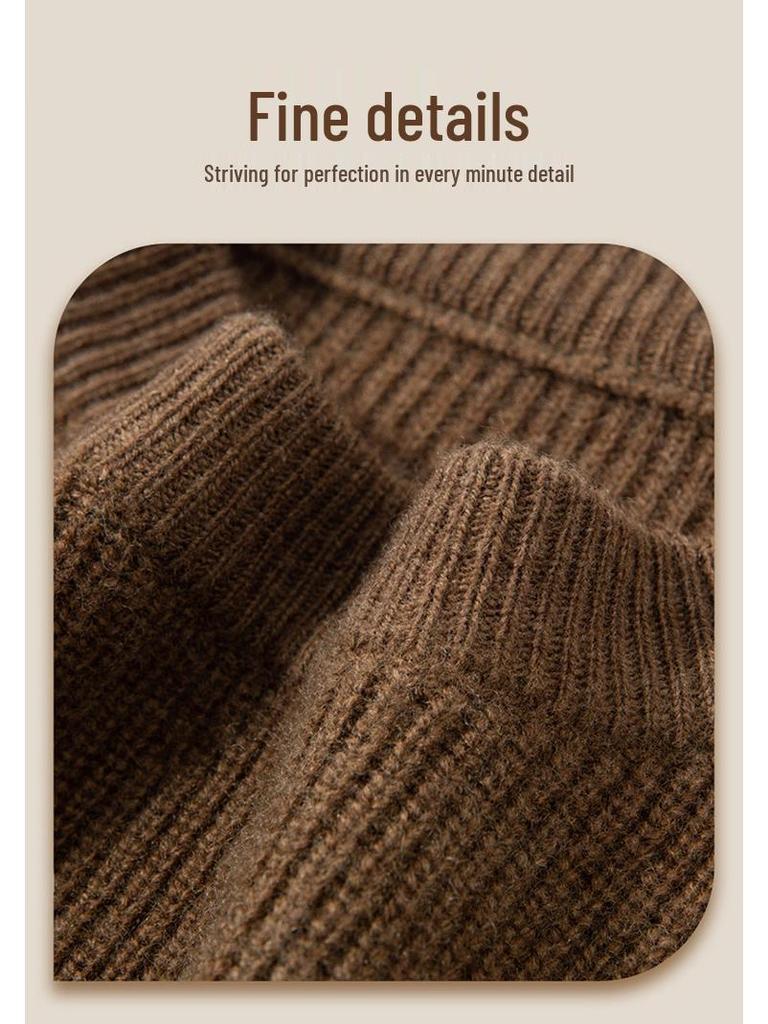 Herrenpullover aus 100 % reiner Wolle, dick gestrickt, Rundhalsausschnitt – warm, weich, bequeme Winter-Basisschicht (2025)