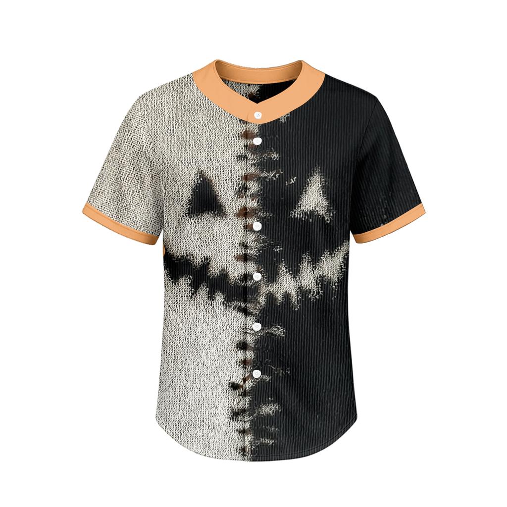 Men's Short Sleeve Halloween Print Casual Button Down Shirt for Everyday Wear